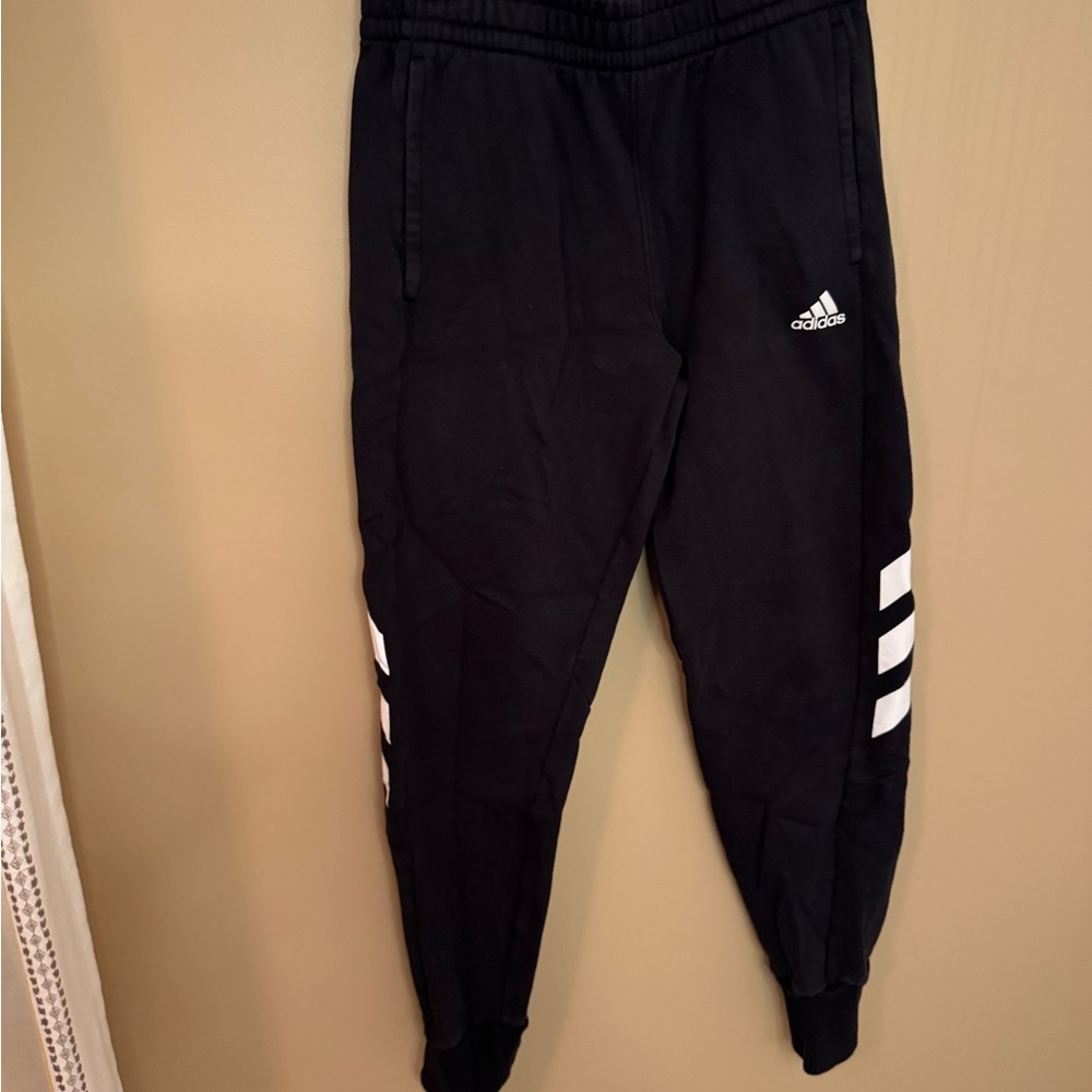 Adidas Kids Black Sweatpants with White Stripes